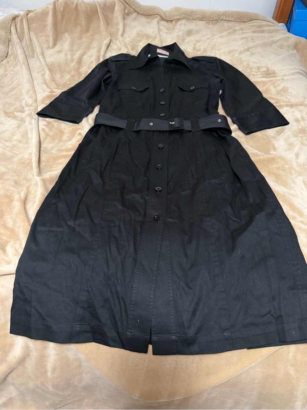 Thomas Pink Stretch Fit Slim Classic Black Button-Front Midi Shirt Dress Size 4